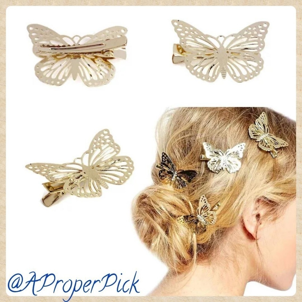 Set of 6 Gold Butterfly Clips